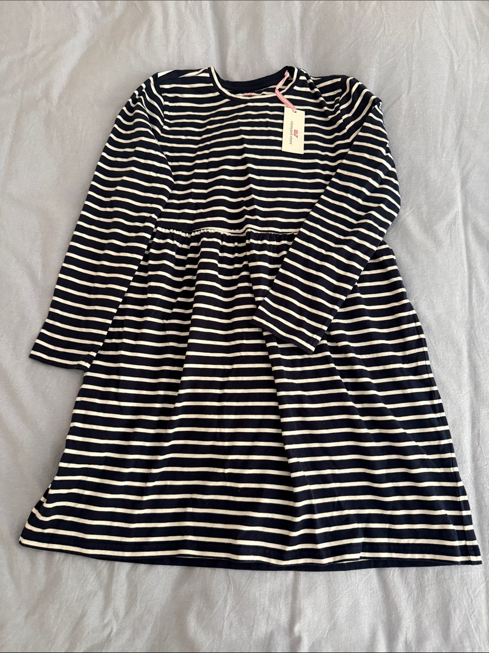 Vineyard Vines Navy and White Striped Long Sleeve Girls' Dress
